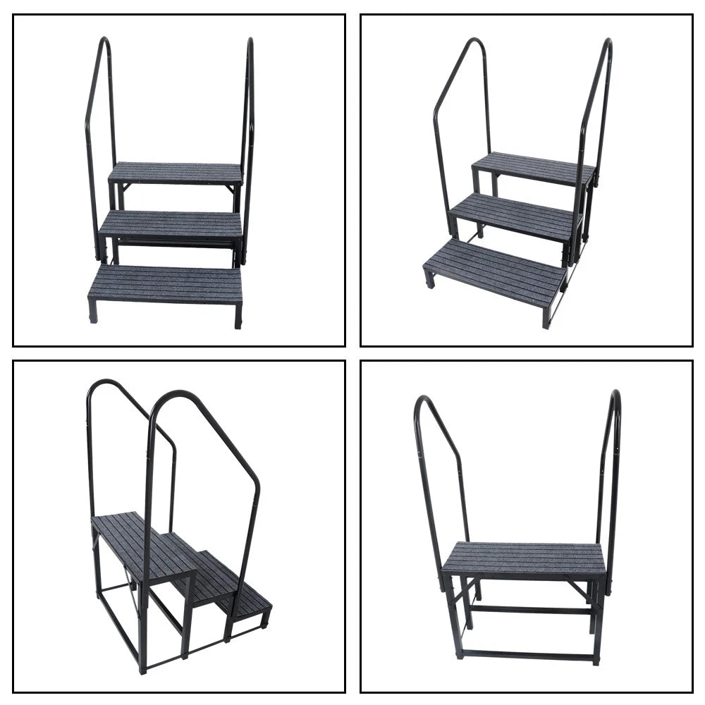 Heavy Duty Steel Mobile Home Steps for RV with Handrails (3 Tier)