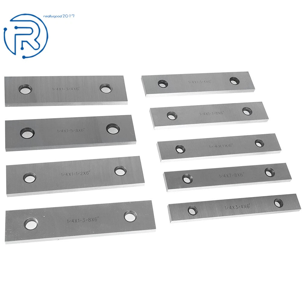 Set of 9 Steel Parallel Blocks for Precision Machining (6" Long, 1/4" Thick)