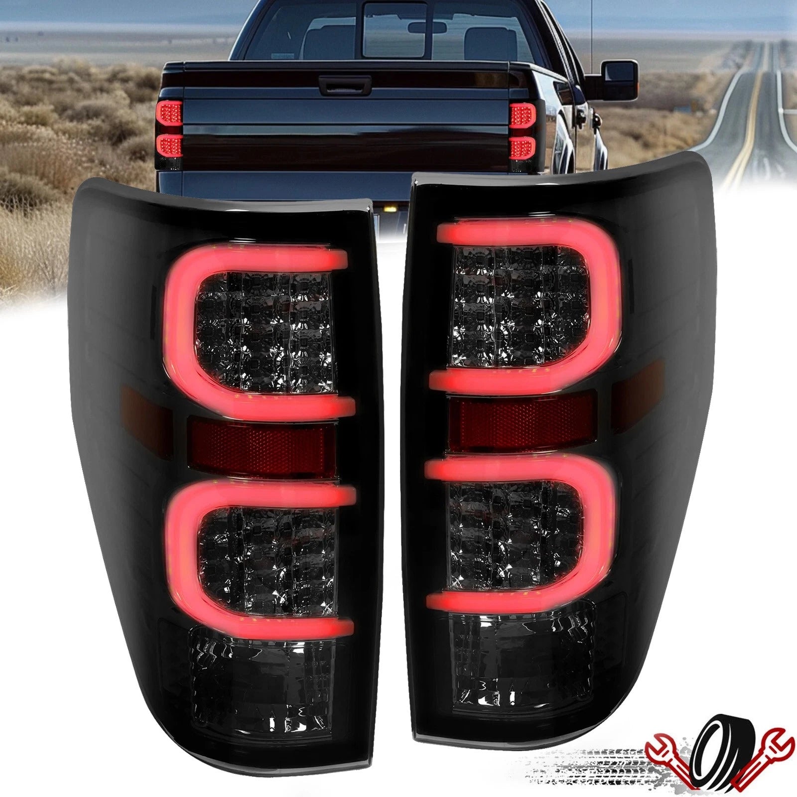 Dual Red LED Bar Tail Lights for Ford F-150 (2009–2014) Black/Smoked