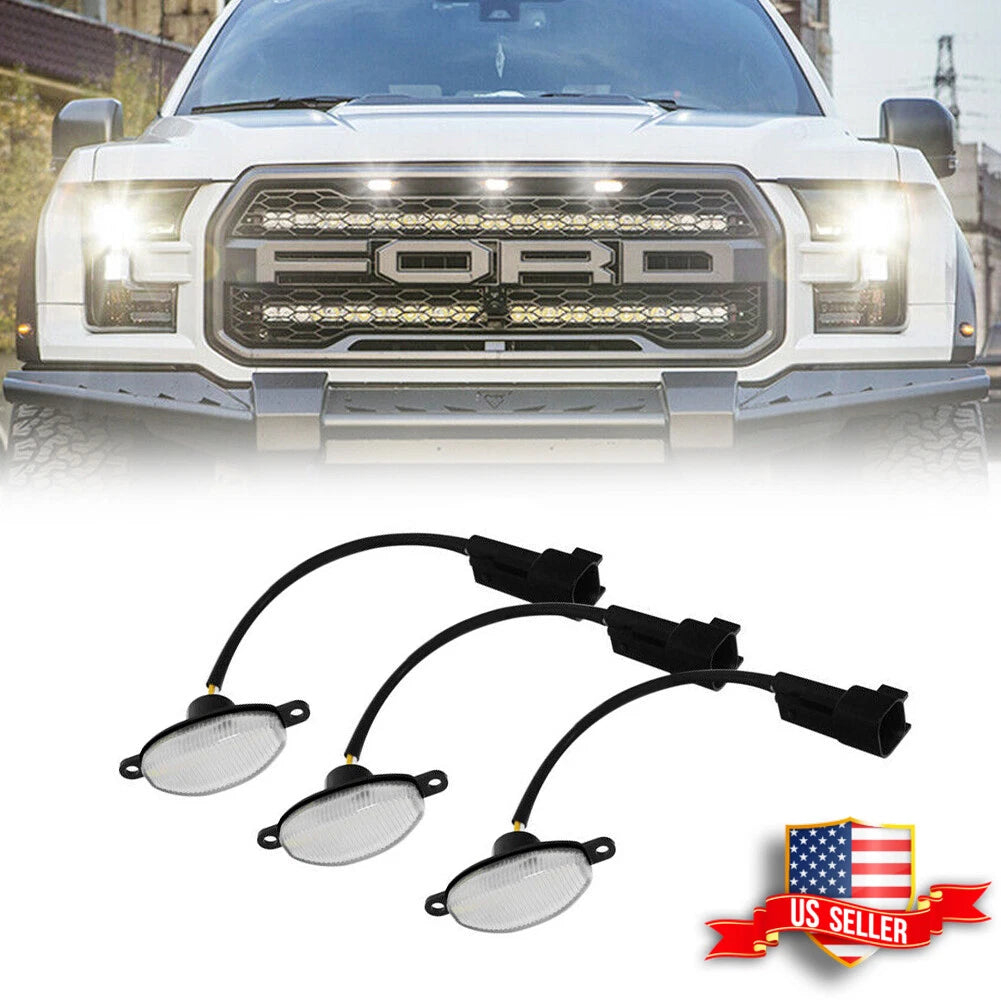 3X Clear 12-SMD Xenon White LED Front Grille Lights for Ford Raptor 