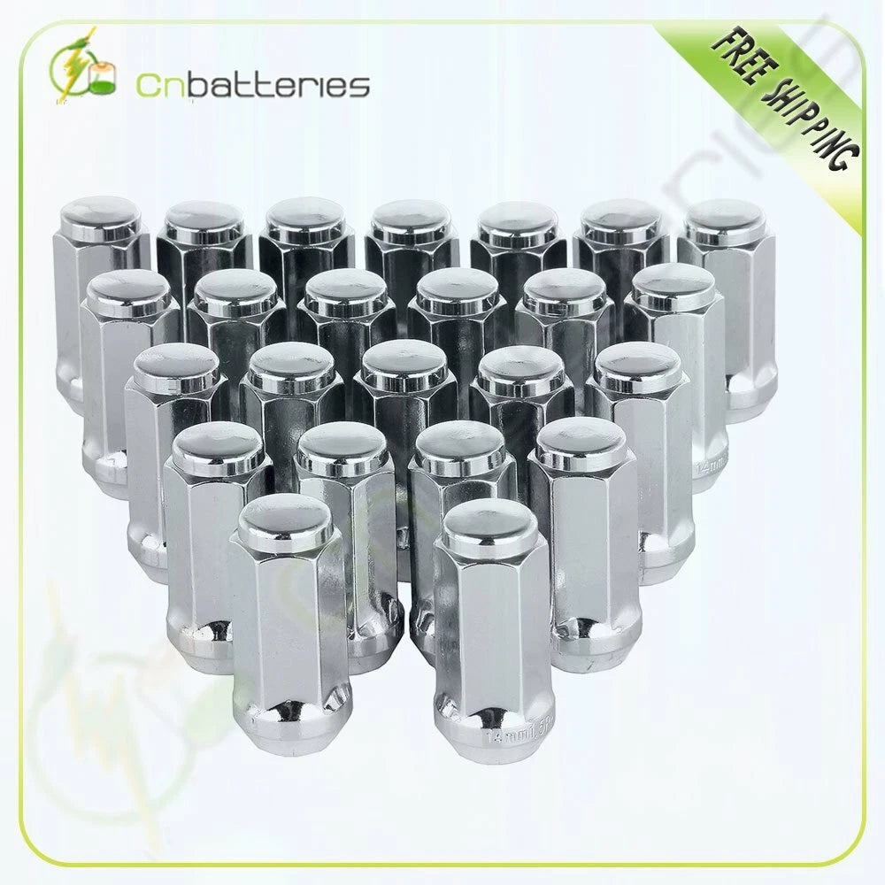 Set of 24 Chrome 1.9'' Tall Lug Nuts M14x1.5 for Chevrolet Silverado 1500 GMC Sierra (2000–2023)