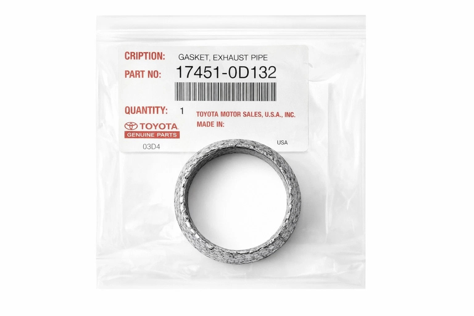 Exhaust Pipe Connector Gasket for Toyota Lexus Scion (2000–2023) 174510D132