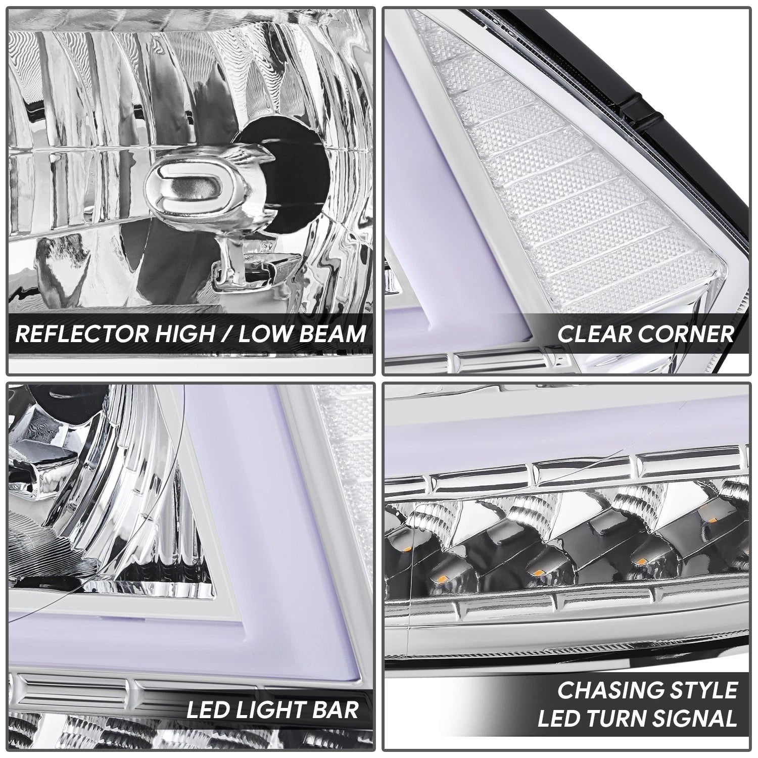 Chrome U-LED DRL Sequential Turn Signal Headlights for RAM 1500 (2009–2024)