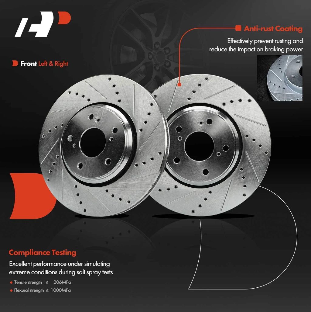 Set of 6 Front Drilled Brake Rotors & Pads for Honda Civic Accord Acura