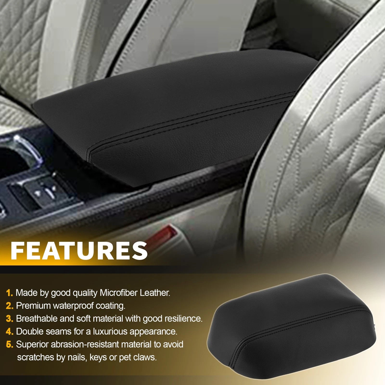Leather Center Console Lid Armrest Cover for Ford Fusion (2017–2020)