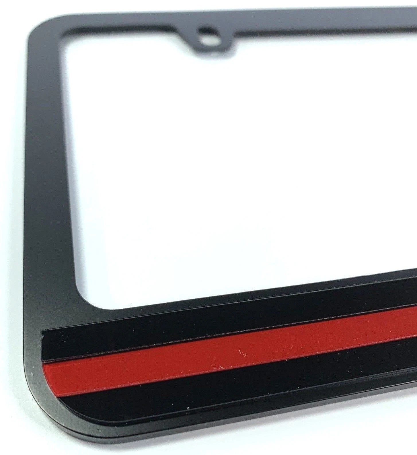 License Plate Frame Thin Red Line Matte Black for Firefighter Pickup SUV (USA)