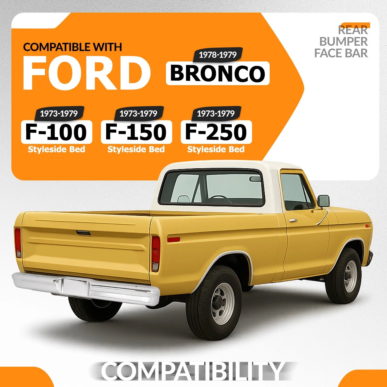 Rear Bumper Face Bar for Ford F100 F150 F250 Bronco (1973–1979)