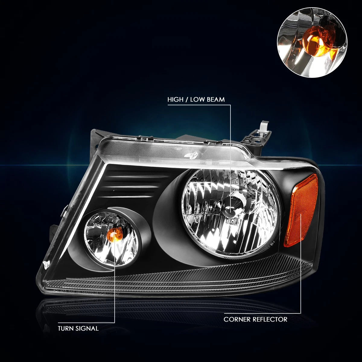 Headlight and Amber Side Corner Lamps for Ford F150 (2004–2008)