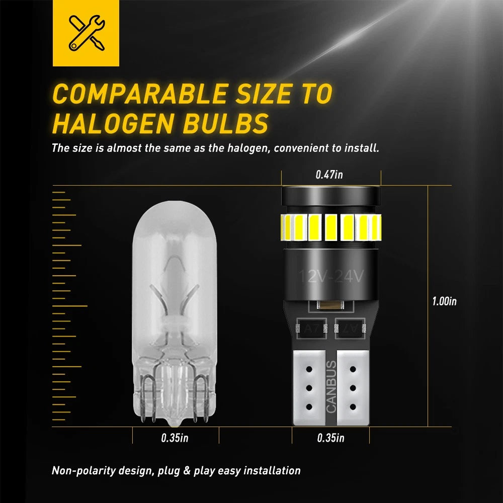 Set of 2 T10 194 LED Light Bulbs for Automotive Applications