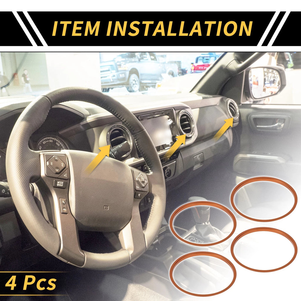 Set of 4 AC Vent Dashboard Decoration Rings for Toyota Tacoma (2016–2021) Orange