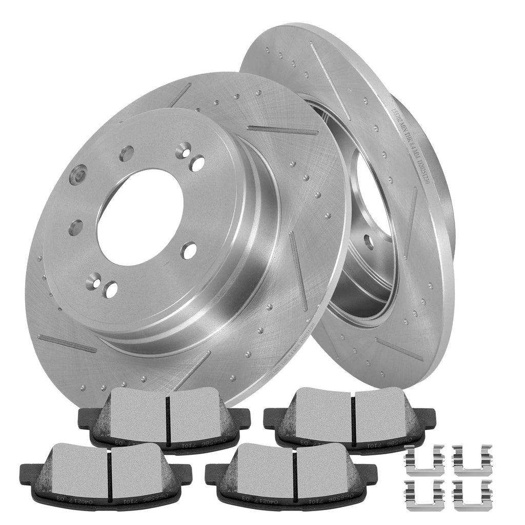 Drilled & Slotted Rear Brake Rotors & Ceramic Pads for Kia Optima (2011–2015)