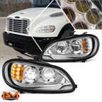 Full LED Chrome Housing Turn Signal Headlights for Freightliner M2 106 112 (2003–2018)