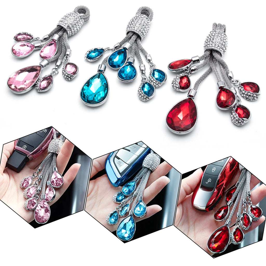 Rhinestone Water-Drop Crystal Jewelry Diamond Keychain Ring Universal (All Years)