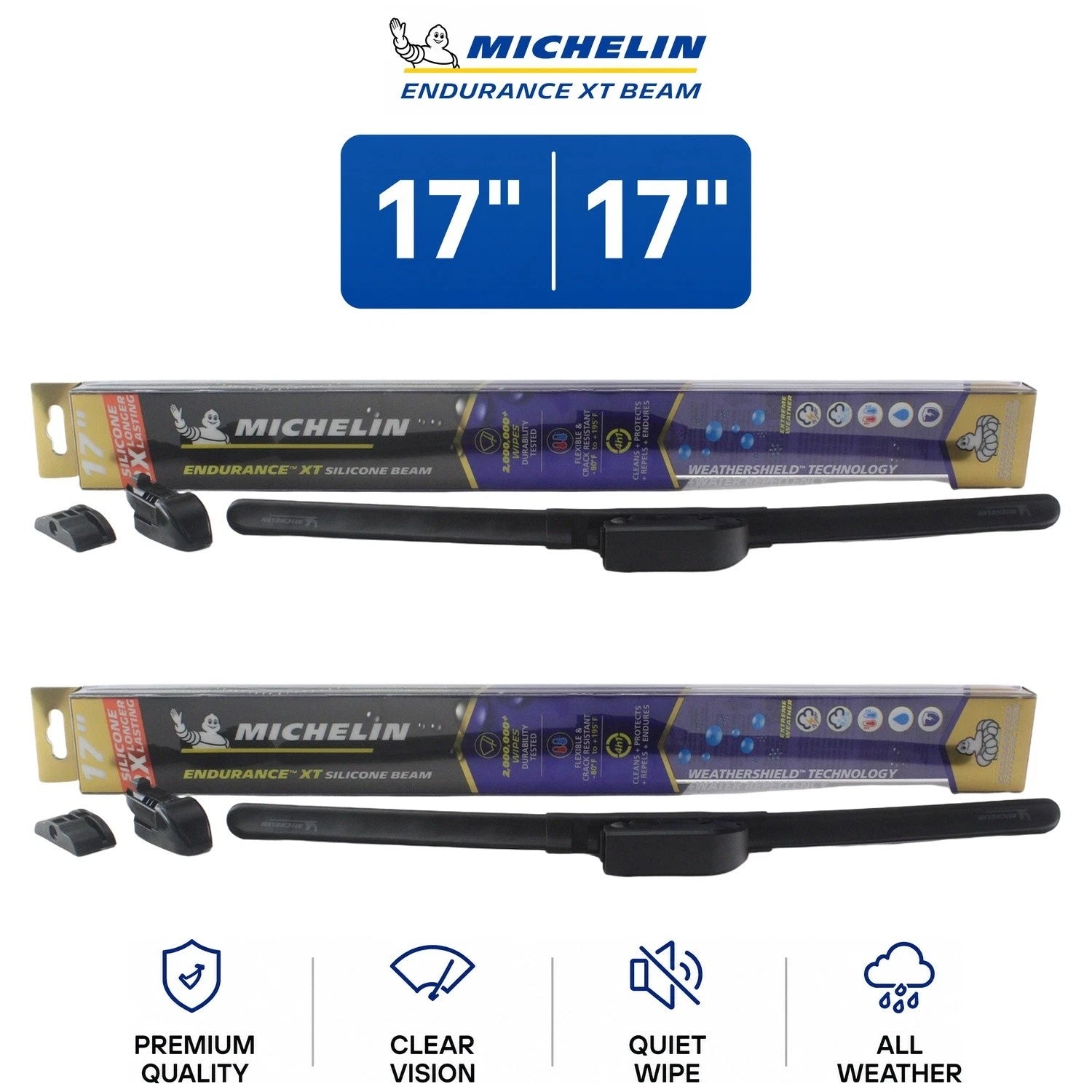 Set of 2 Michelin Endurance XT Beam Wiper Blades for Universal Fit (17")