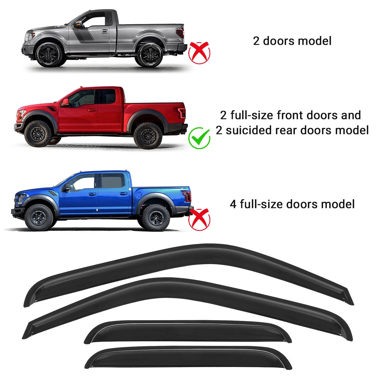 Acrylic Window Visor Sun Rain Deflector Guard for Chevy GMC Extended (1999–2006)