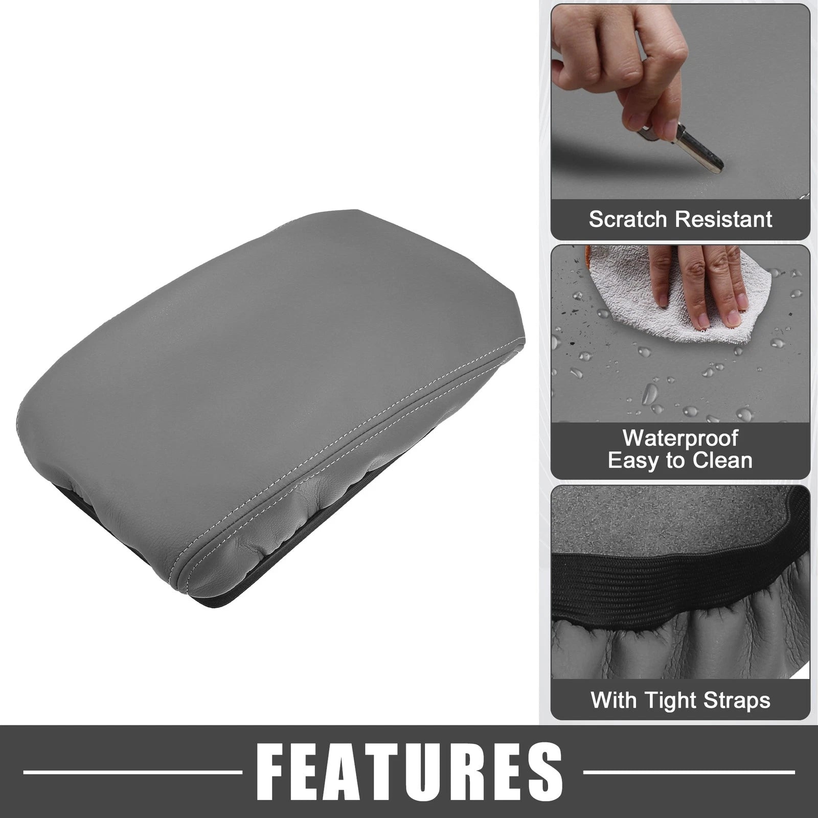 Center Console Armrest Cover Pad for Toyota Highlander (2008–2013) Faux Leather Gray