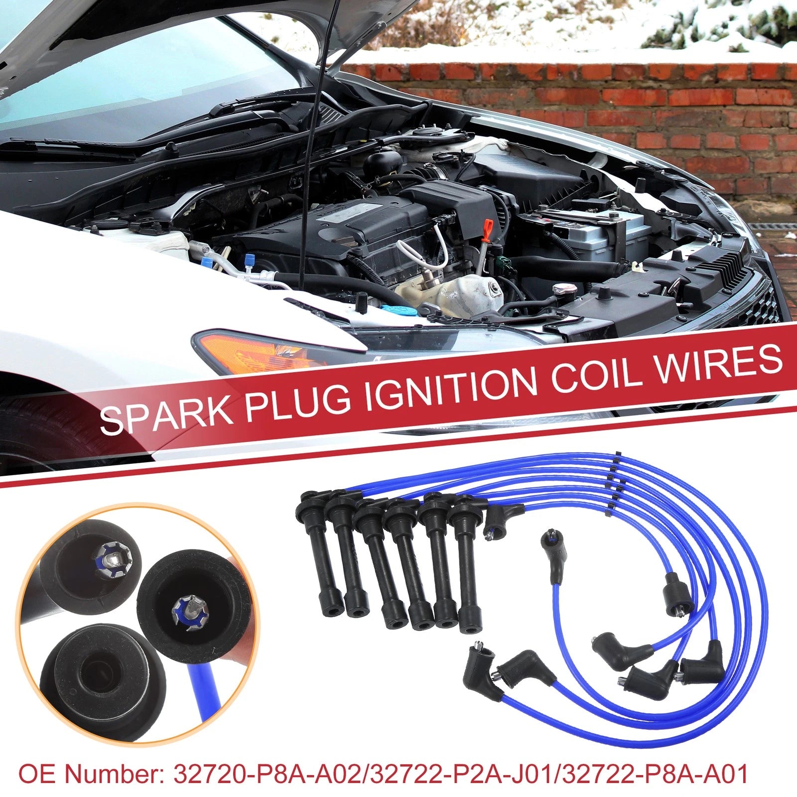 7pcs Spark Plug Wire Ignition Coil Cable No. 32720-P8A-A02 for Honda Accord (1990–2002)