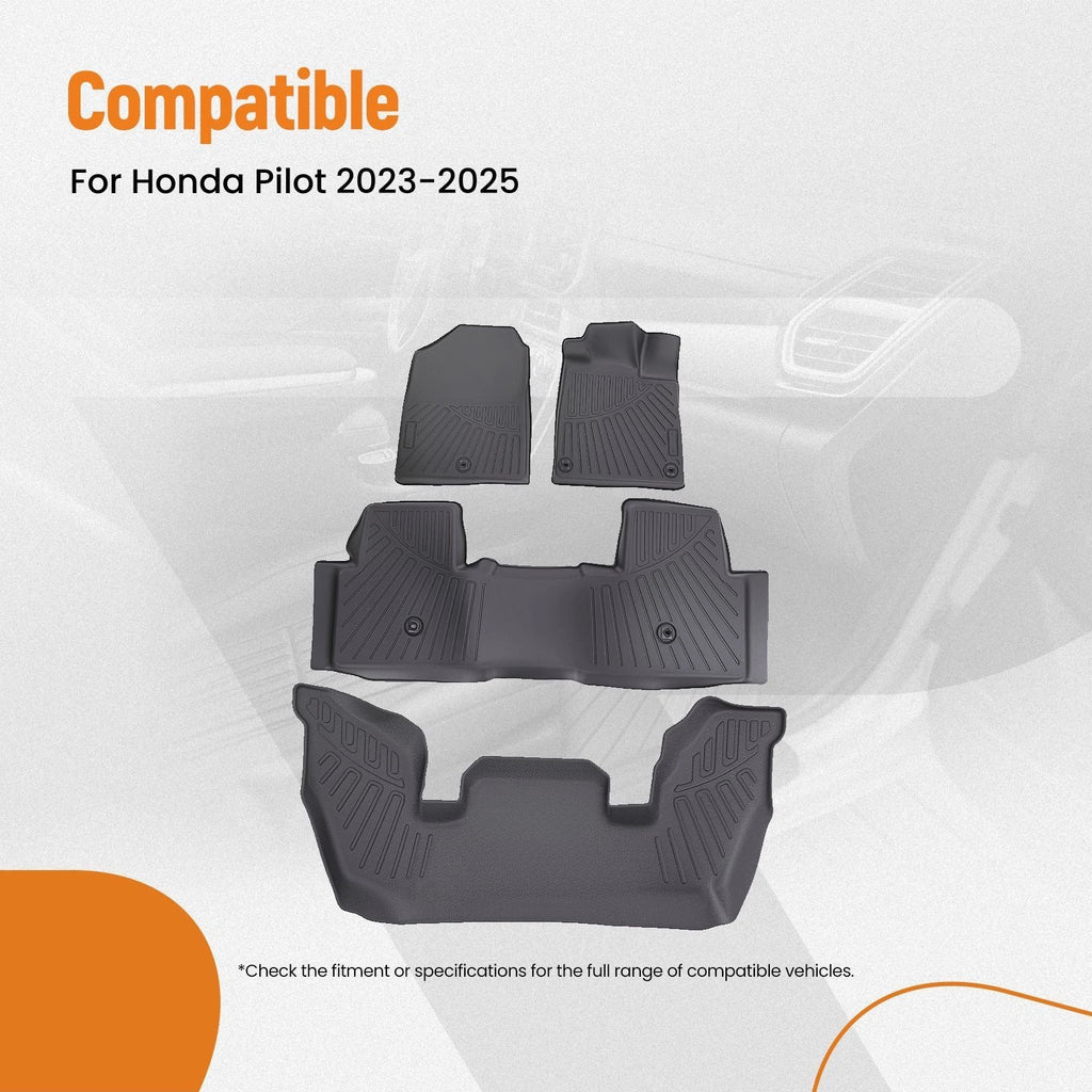3-Row Floor Mats for Honda Pilot (2023–2025) TPE Black Full Set