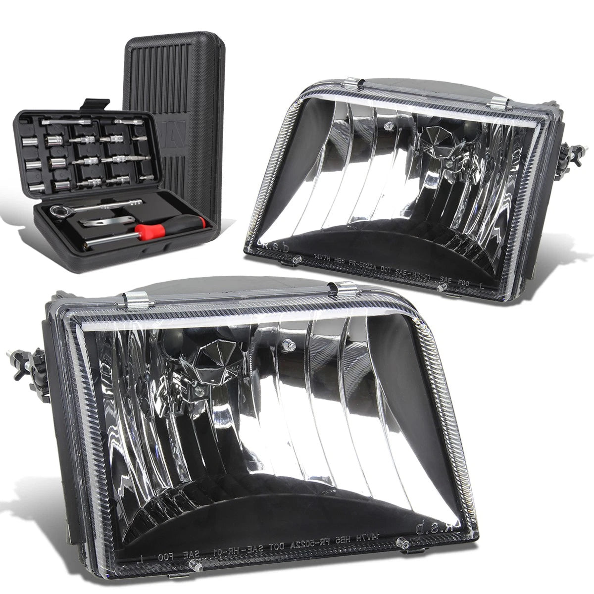 Pair of Black Crystal Headlights for Ford Ranger Pickup (1993–1997)