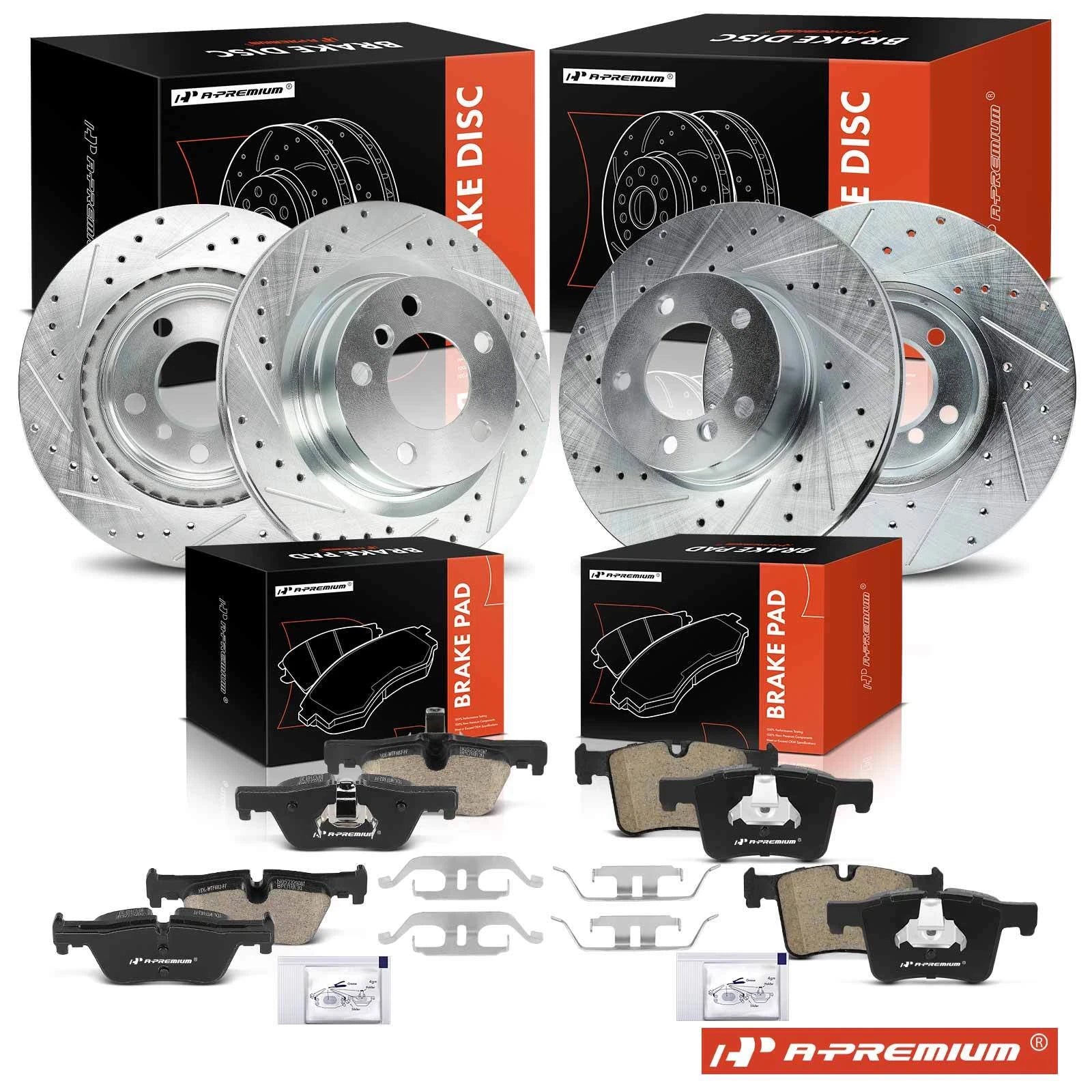 Front & Rear Drilled Brake Rotors & Ceramic Pads for BMW 320i (2013–2018)