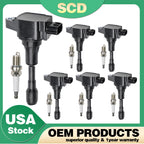 6Pcs Ignition Coils & Spark Plugs for Nissan GT-R 2009–2021 (UF638, 22448-JF00B)