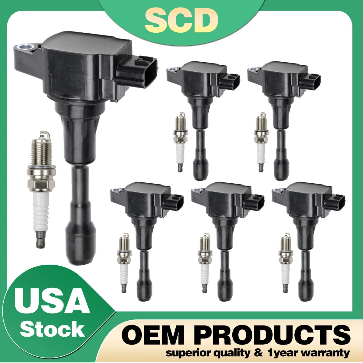 6Pcs Ignition Coils & Spark Plugs for Nissan GT-R 2009–2021 (UF638, 22448-JF00B)