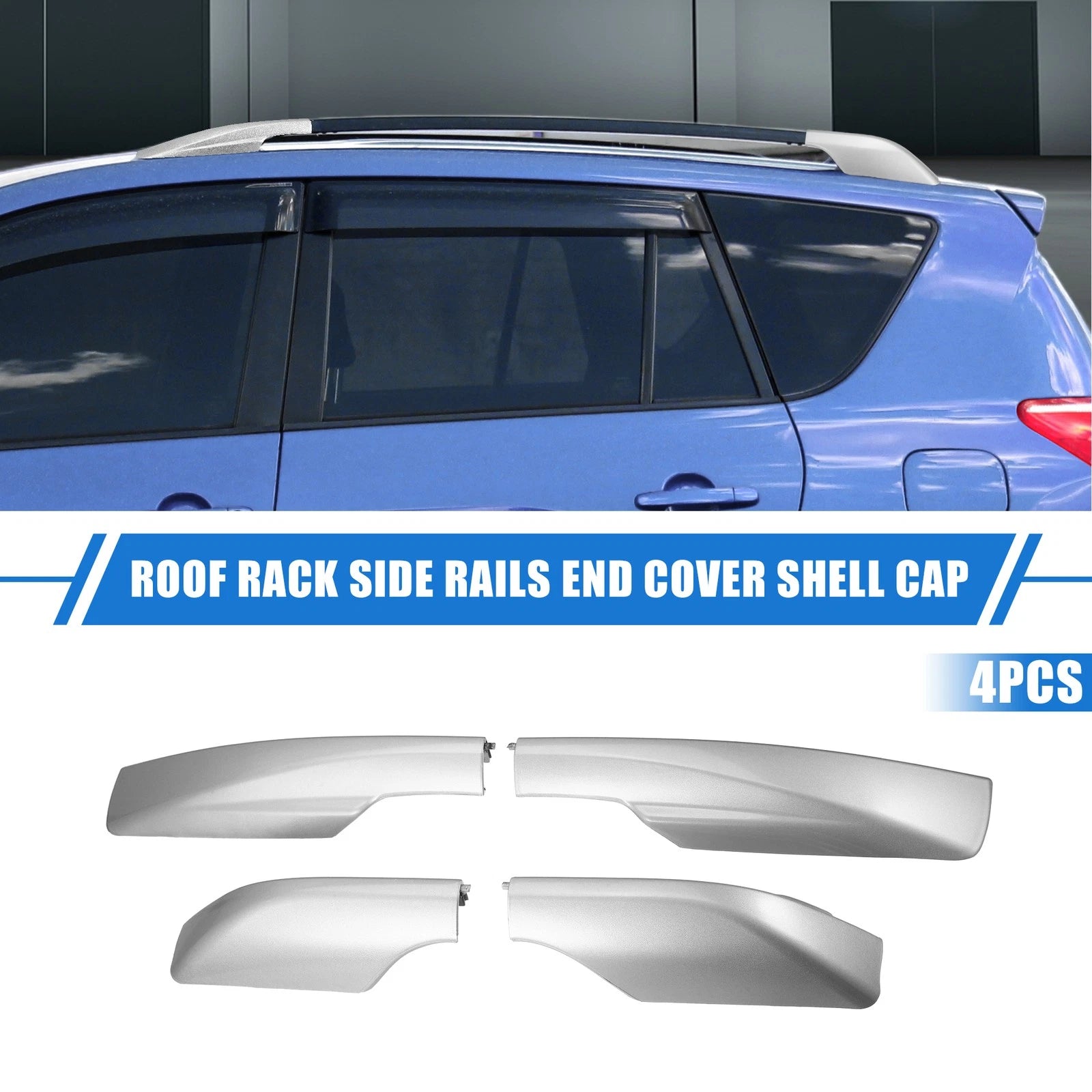 Set of 4 Roof Rack Side Rails End Covers for Toyota RAV4 (2006–2012) Silver