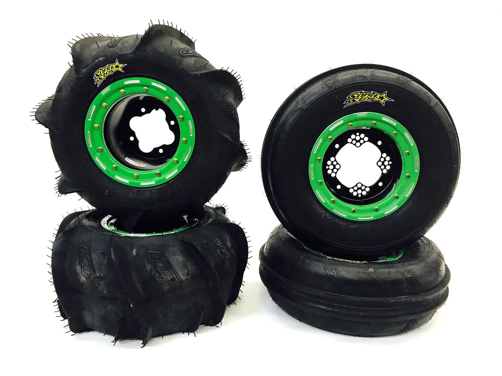 Set of 4 DWT G3 Beadlock Wheels & ITP Sand Star Paddle Tires for KFX450R KFX400
