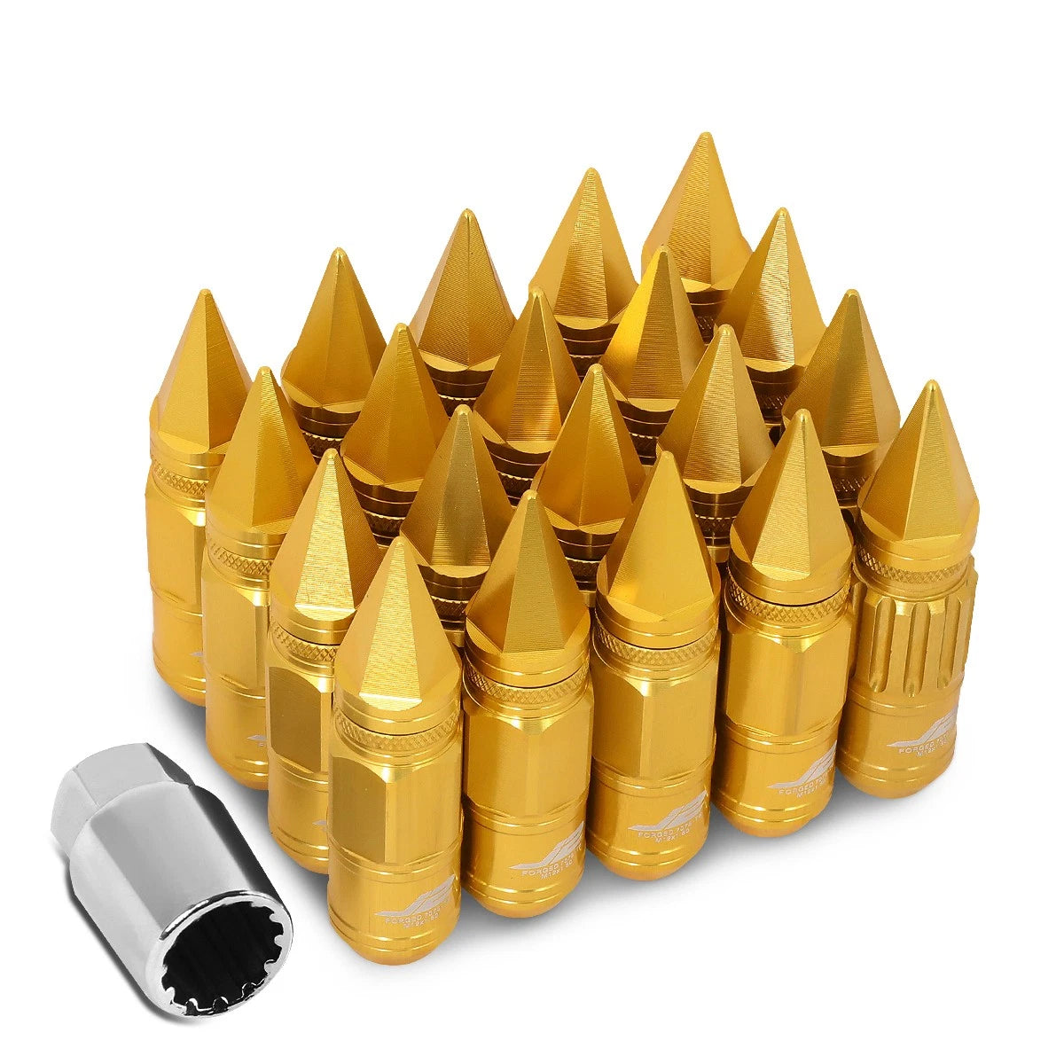 16 Pcs J2 7075 Forged Aluminum M12x1.5 Spiky Cap Lug Nut Set Gold