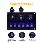 6 Gang LED Rocker Switch Panel for Marine Boat