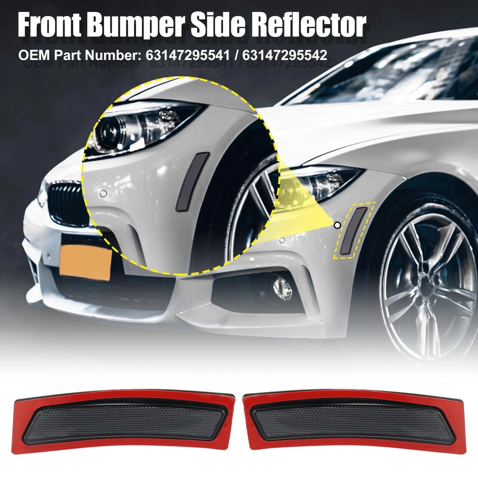 Pair of Bumper Reflectors for BMW F30 340i (2012–2019) 63147295541 63147295542 Smoky Black