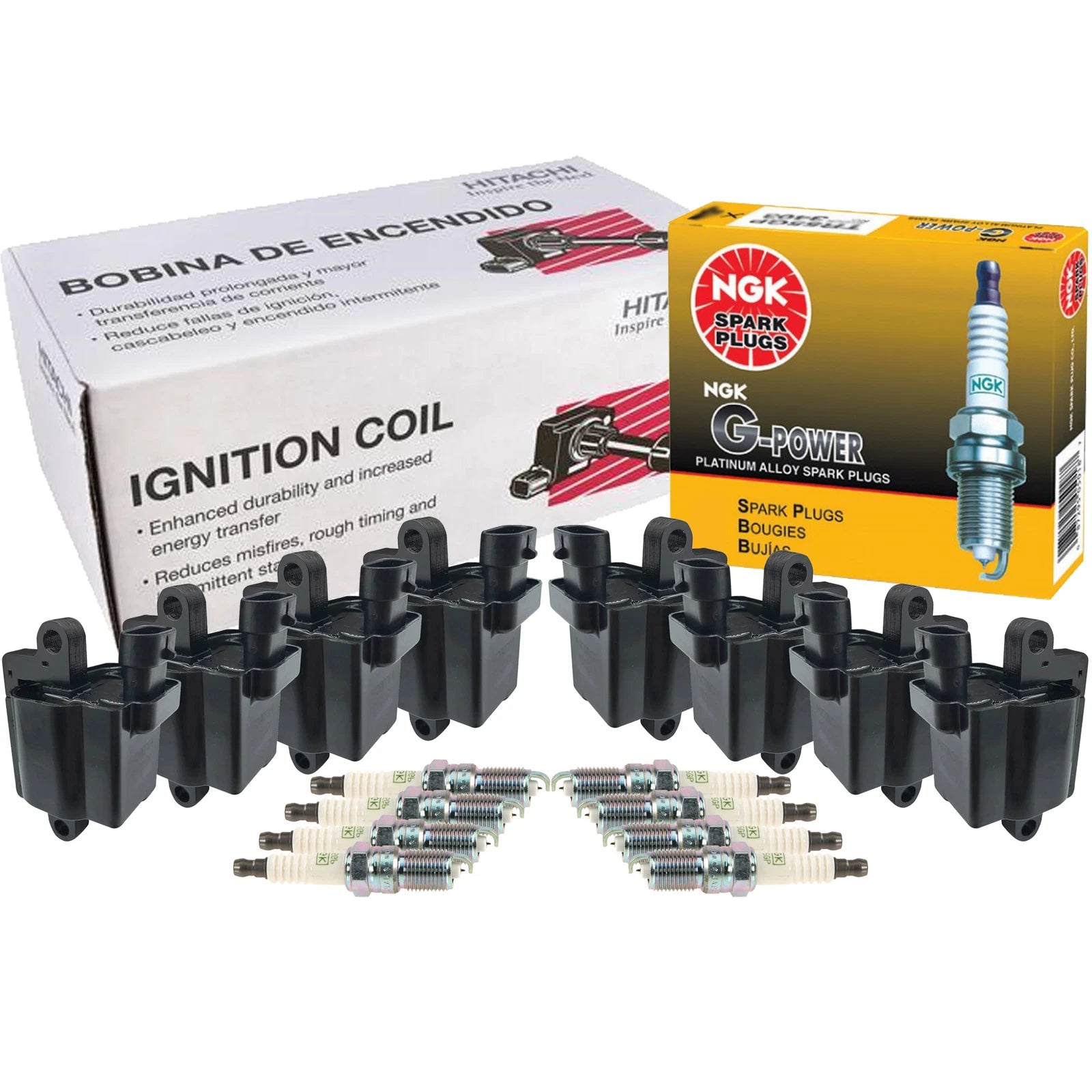 Set of 8 Ignition Coils & NGK G-Power Spark Plugs for Cadillac Chevy GMC V8