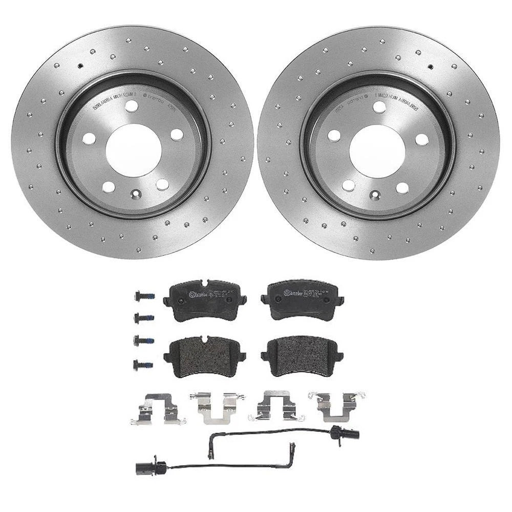 Brembo Xtra Rear Brake Kit Drilled Disc Rotors Low-Met Pads for Audi A6 (2012–2018)