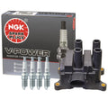 Set of 4 Denso COP Ignition Coils & NGK V-Power Spark Plugs for Ford Mazda 2.3 (2000–2009)