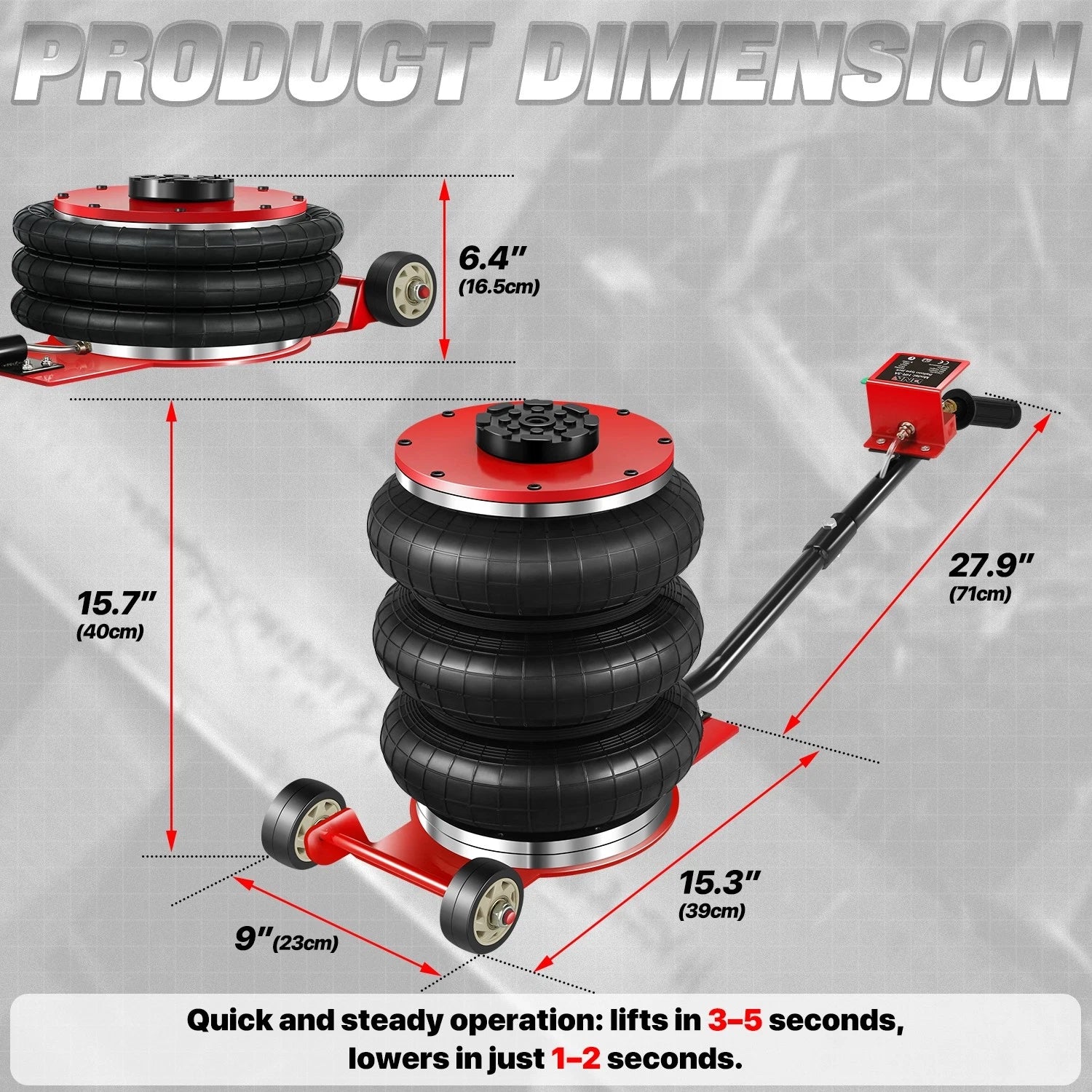 5 Ton Air Bag Jack for Long-Handle Use (5.9 in-15.7 in, 8-12 bar)