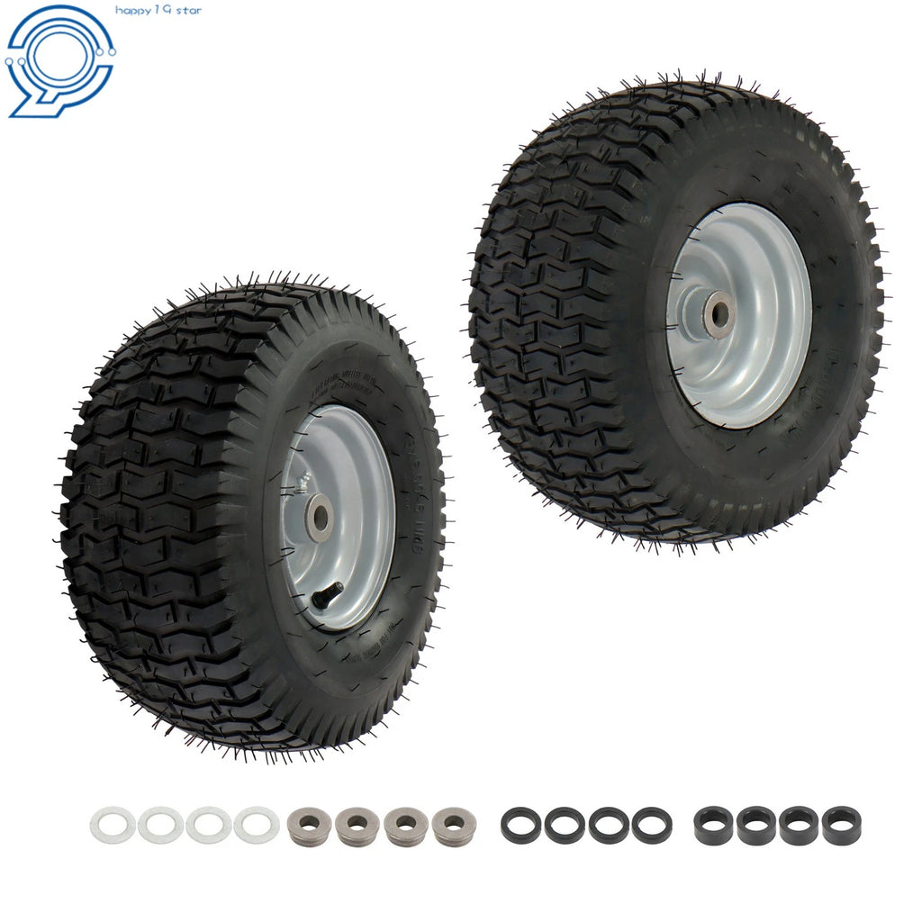 Set of 2 Lawn Mower Tires & Wheels for 15" Axle (Inflated, 3" Hub)