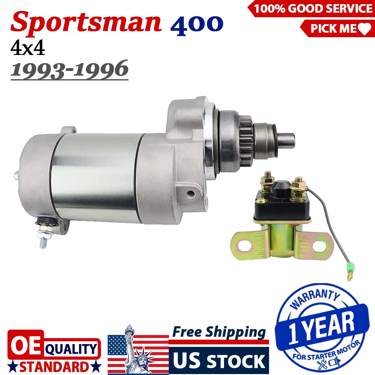 Starter Motor for Polaris Sportsman 400 4x4 (1993–1996) W/Bendix & Relay
