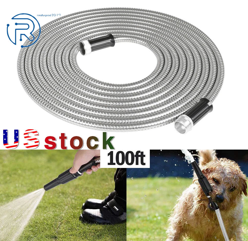 100FT Stainless Steel Flexible Garden Water Hose Pipe