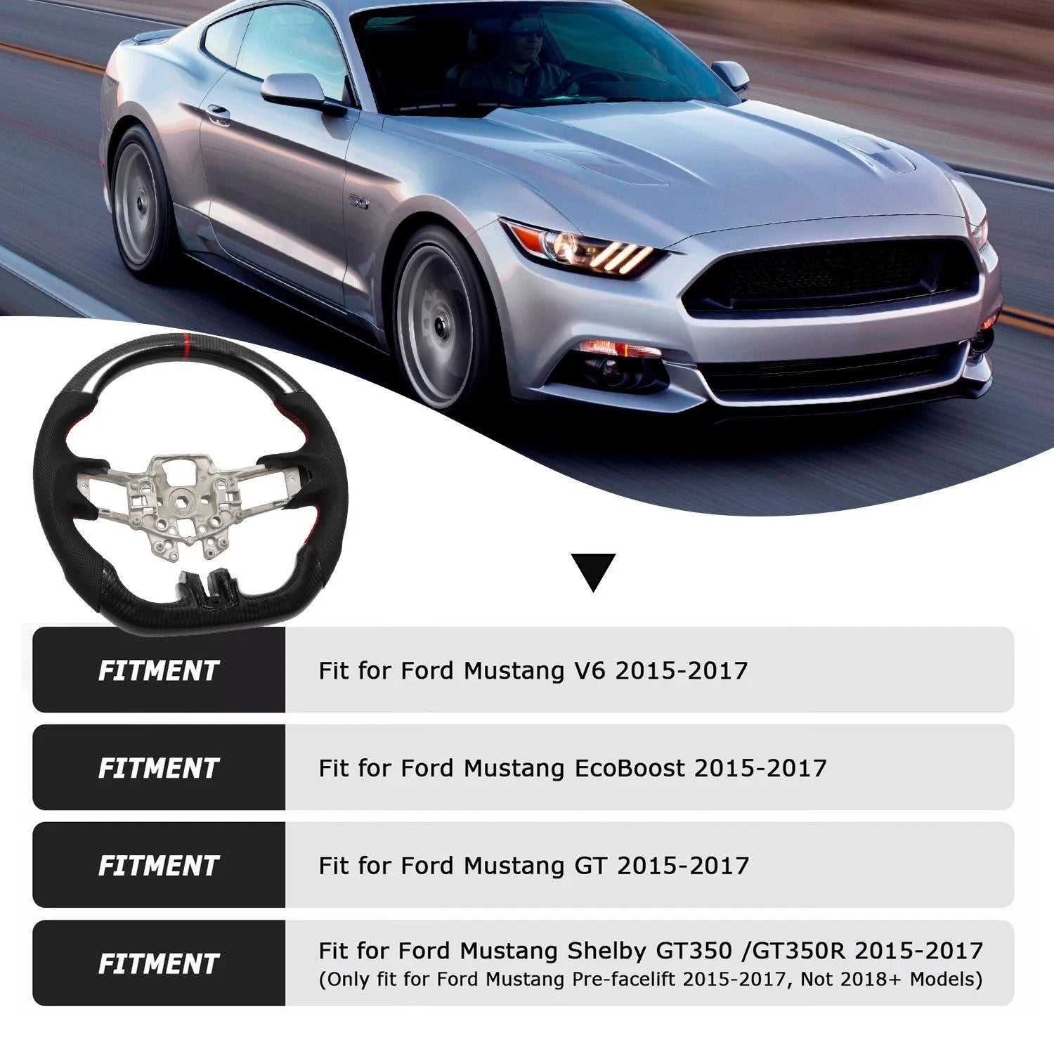 Real Carbon Steering Wheel for Ford Mustang Shelby GT350 (2015–2017)