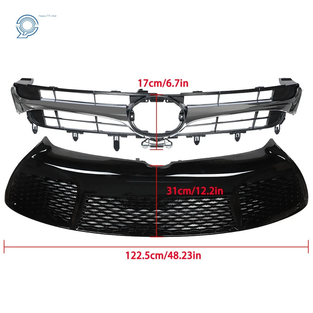 Upper & Lower Bumper Grill for Toyota Camry SE (2015–2017) Chrome 2pcs