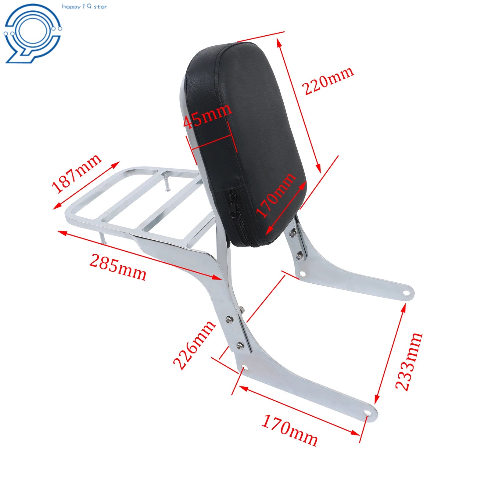 Passenger Backrest Sissy Bar with Luggage Rack for Honda Rebel 250 (1985–2016)