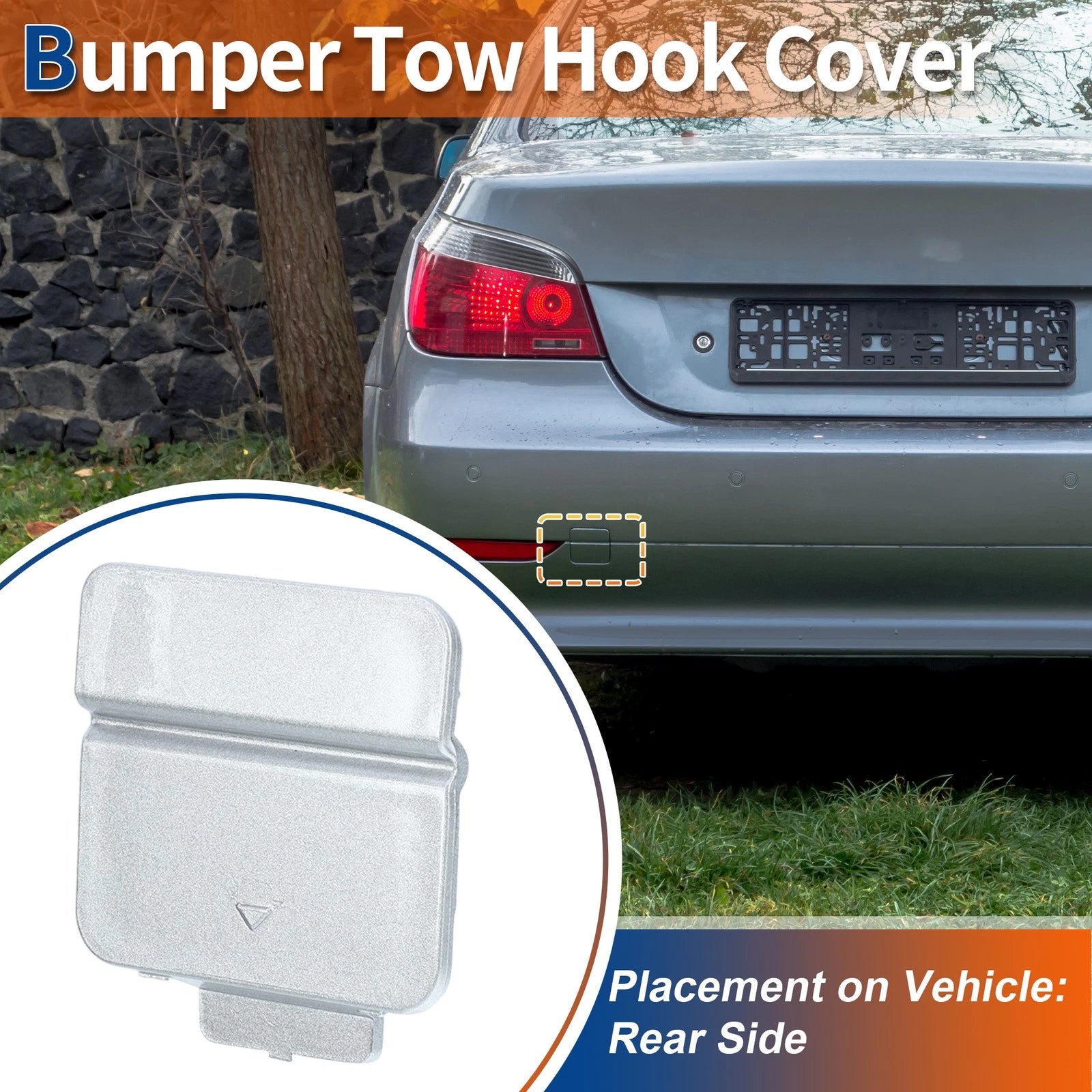 Rear Car Bumper Tow Hook Cover for BMW 525i 530i (2001–2007) No. 51127119151 Silver Tone