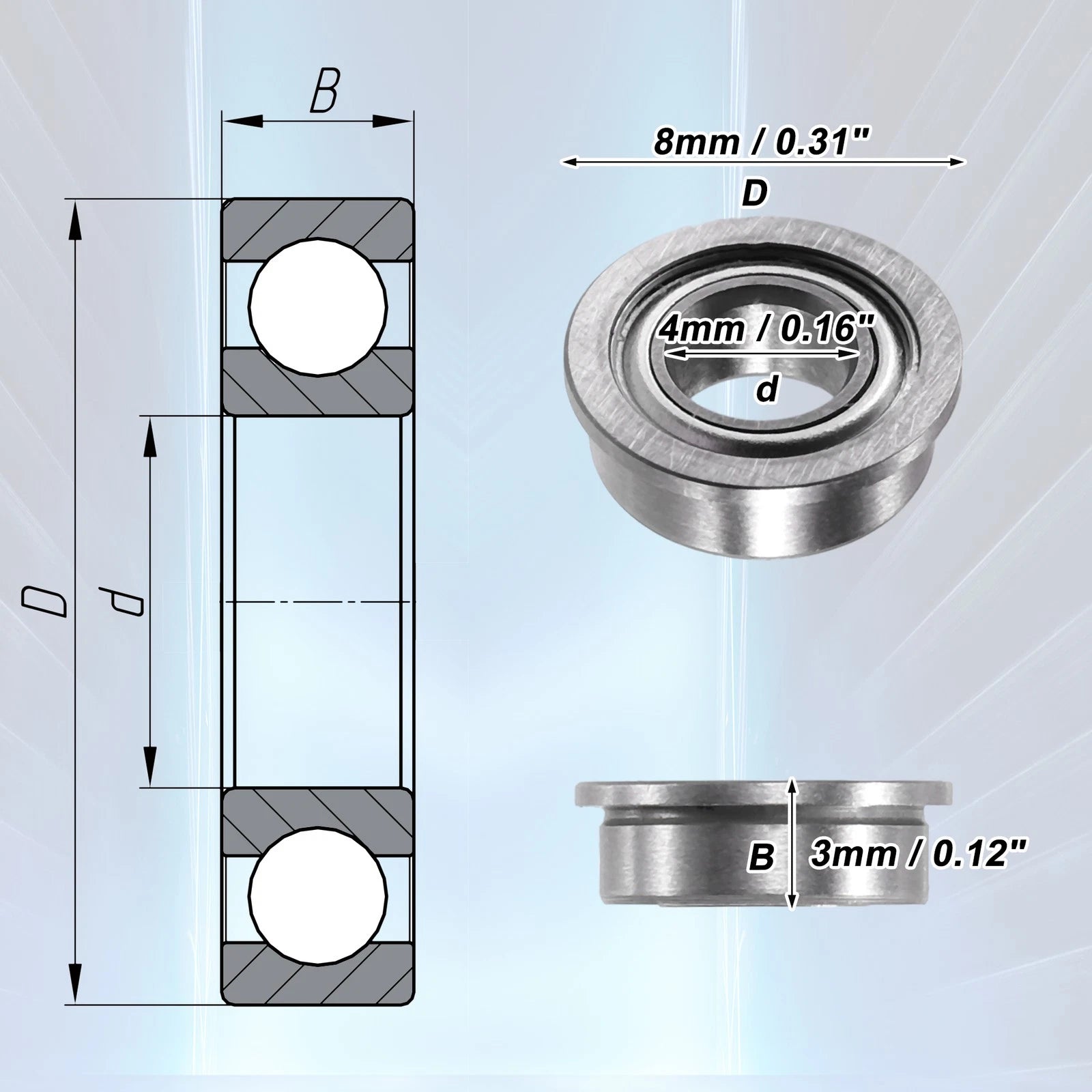 10 Pcs MF84ZZ Double Metal Shield Flanged Ball Bearings for Various Models