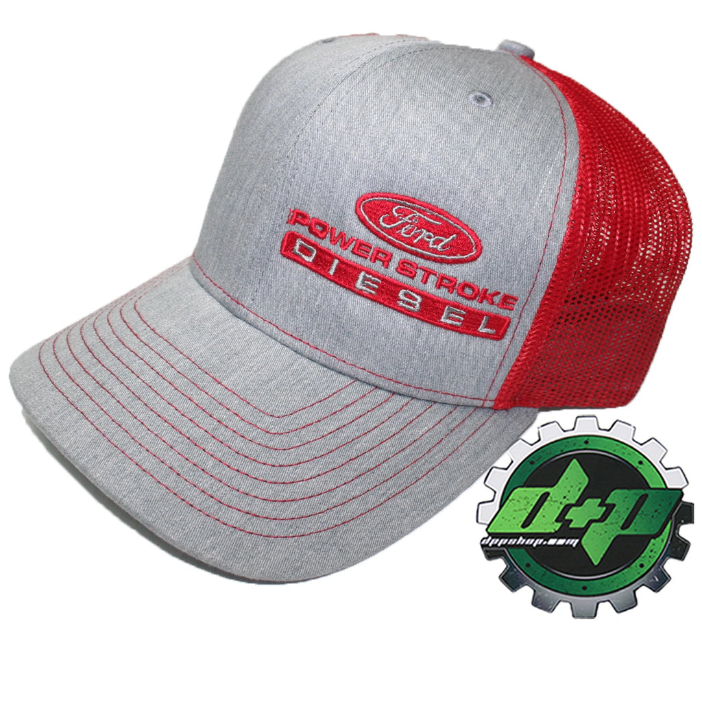 Richardson 112 Gray Denim Red Mesh Hat for Ford Powerstroke Truck