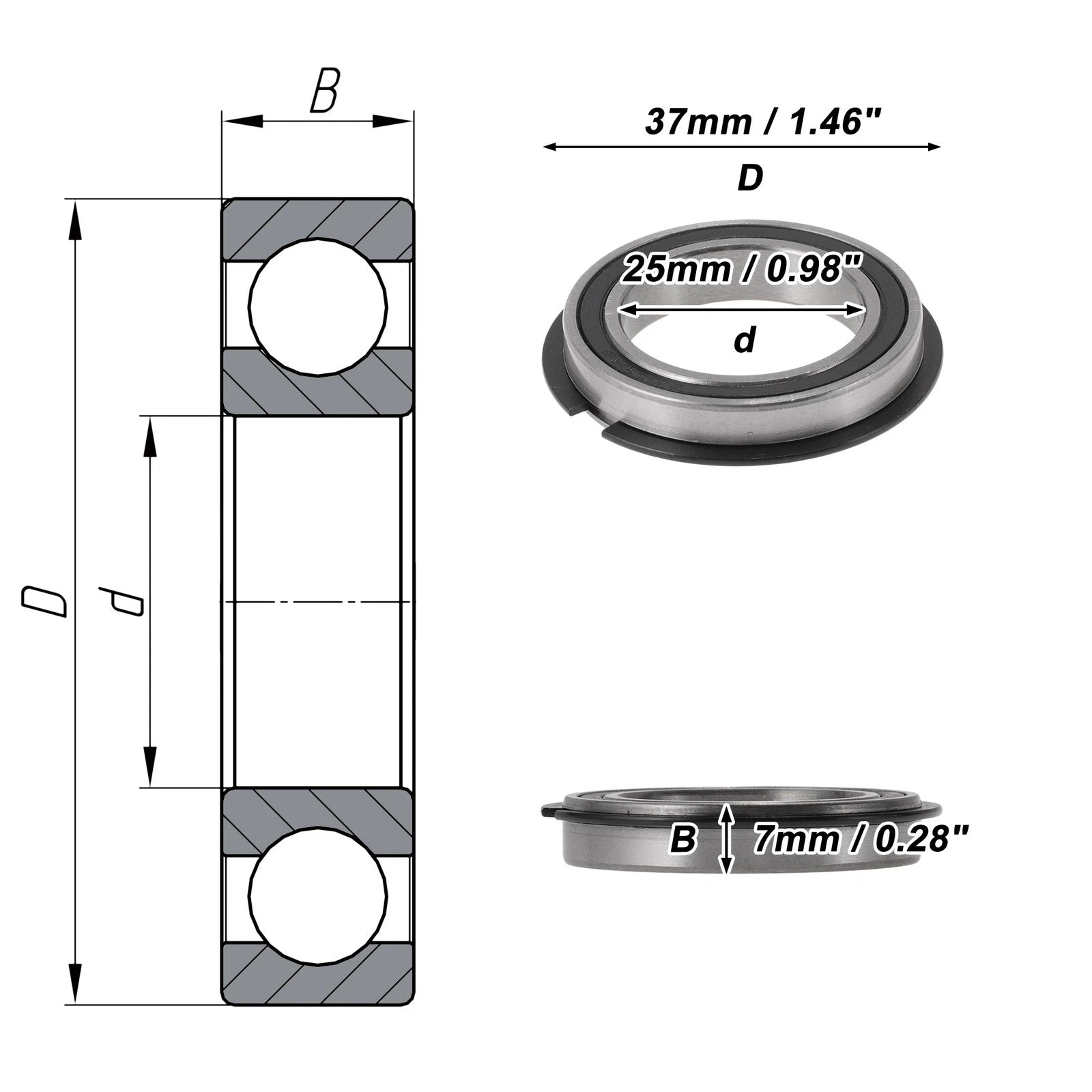 Deep Groove Ball Bearings 6805NR2RS for Scooter Skateboard Wheel (25x37x7mm)