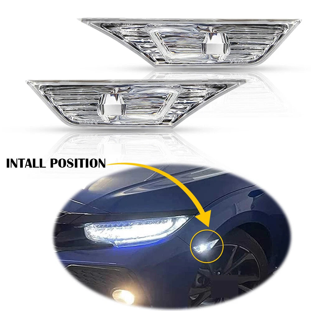 Amber Side Marker Lamp Turn Signal Light with LED Bulbs for Honda Civic (2016–2021)