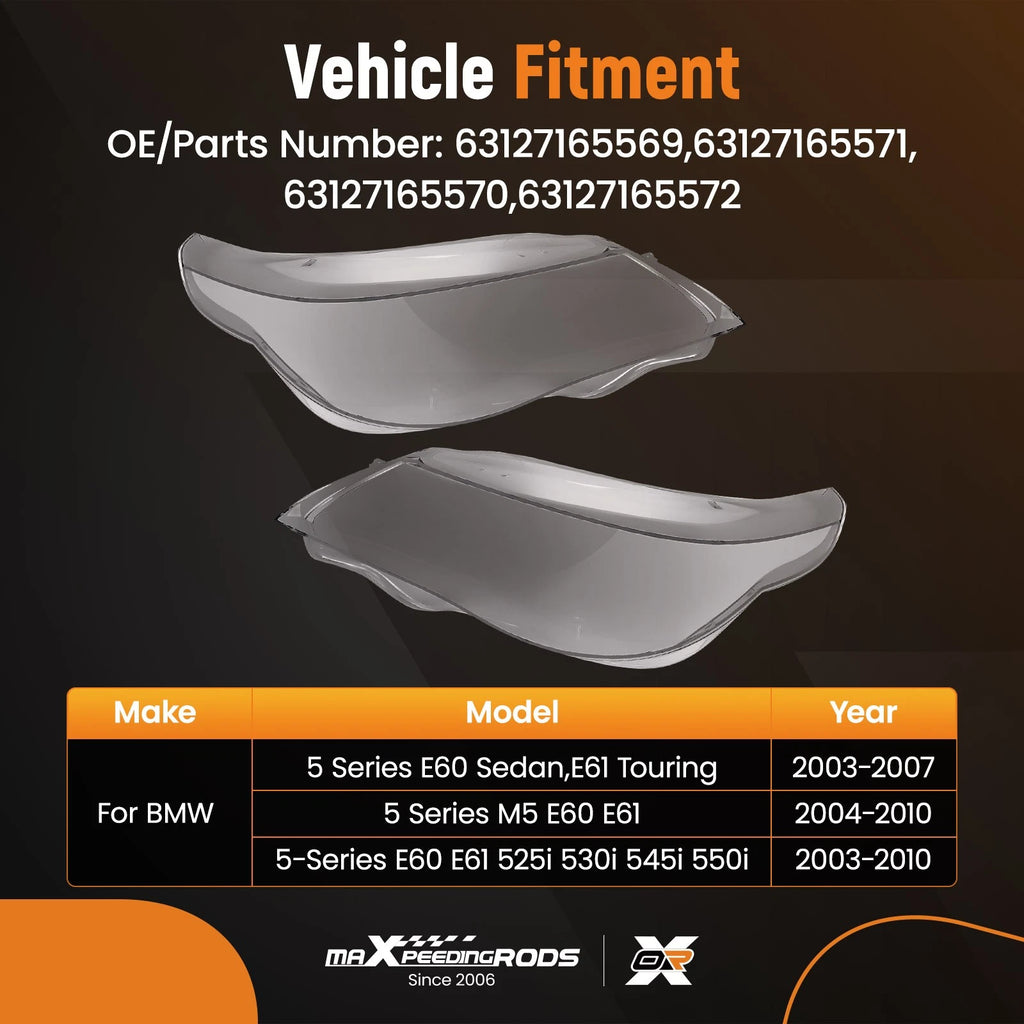 Headlight Lens Cover for BMW 5 E60 E61 Sedan Touring (2003–2007)