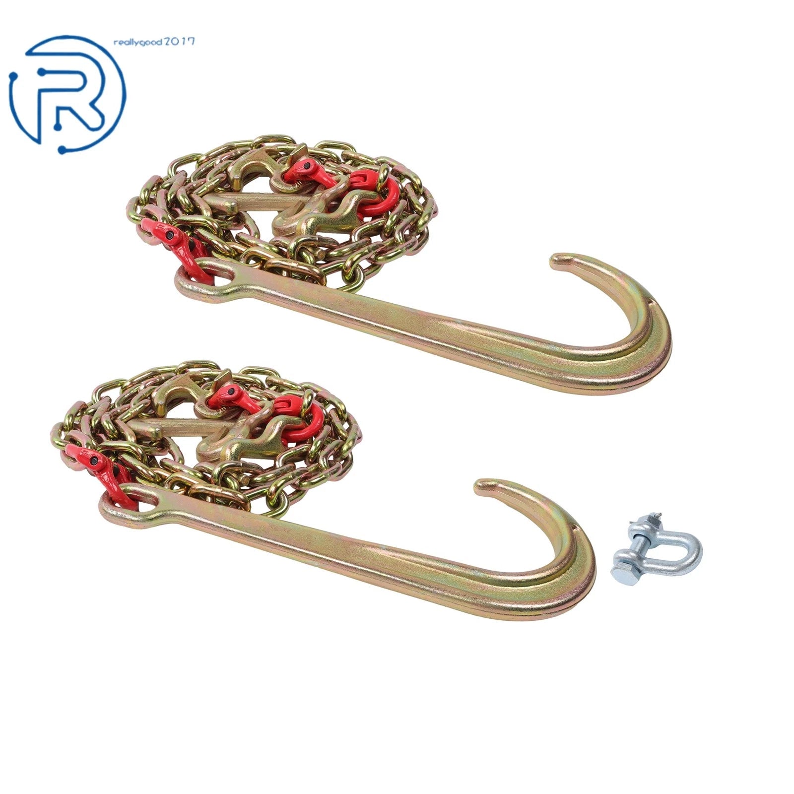 2X 5/16" x 6' G80 Long Shank J Hook Tow Chain w/RTJ Cluster Hooks