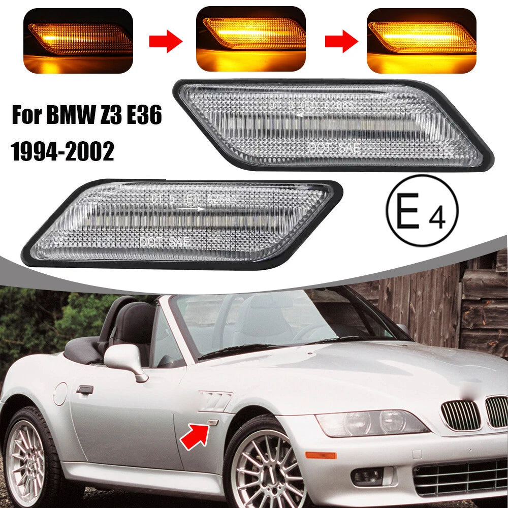 Dynamic LED Clear Amber Front Fender Side Marker Light for BMW Z3 (1994–2002)