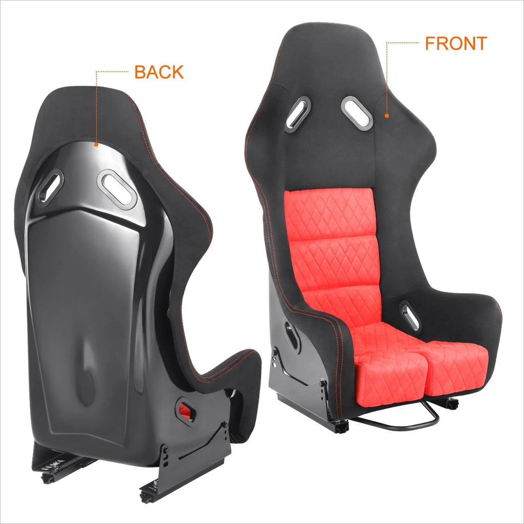 Pair Racing Bucket Seats for Universal Fit (Suede Leather, Red)